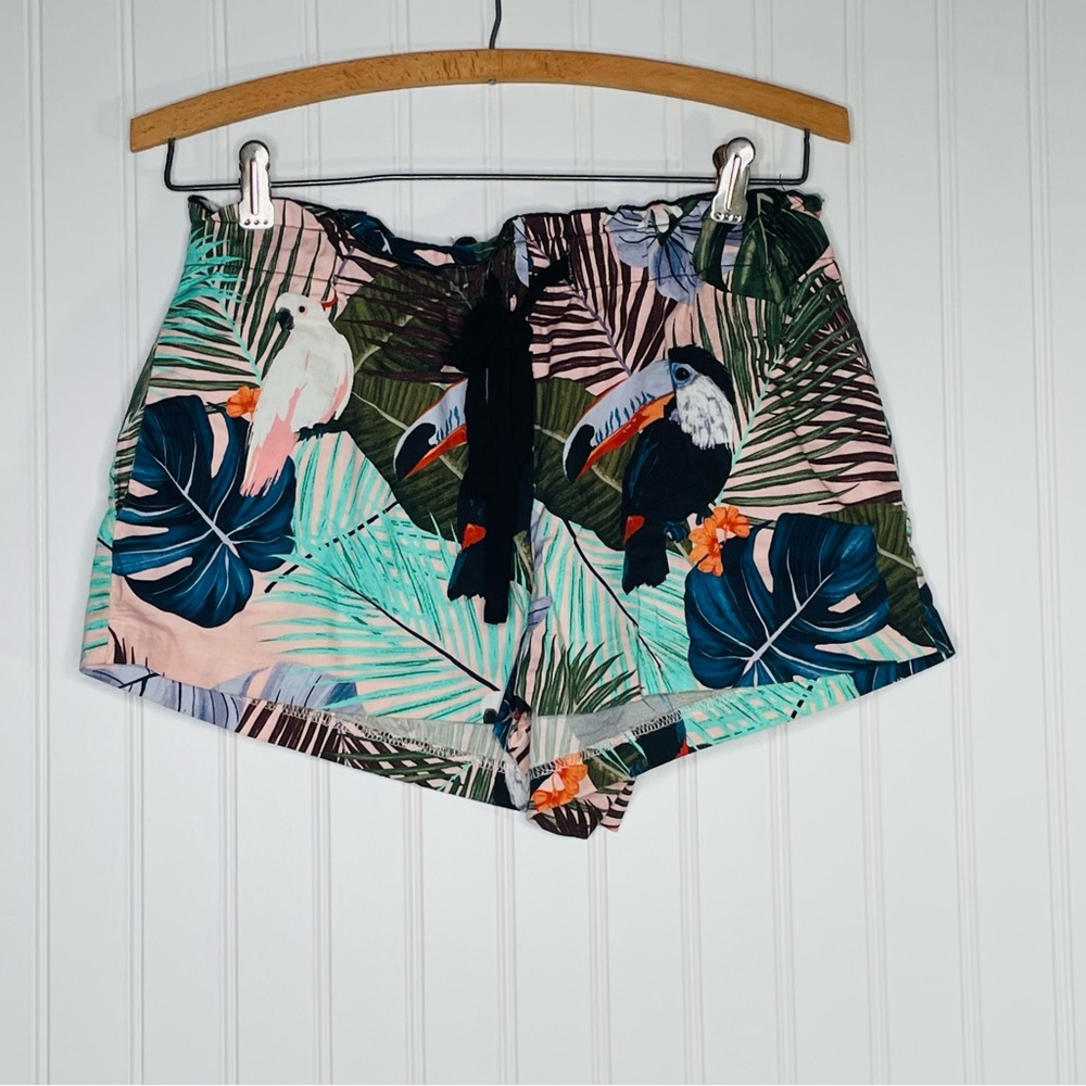 ZARA Tropical Print Drawstring Shorts - Picture 2 of 7